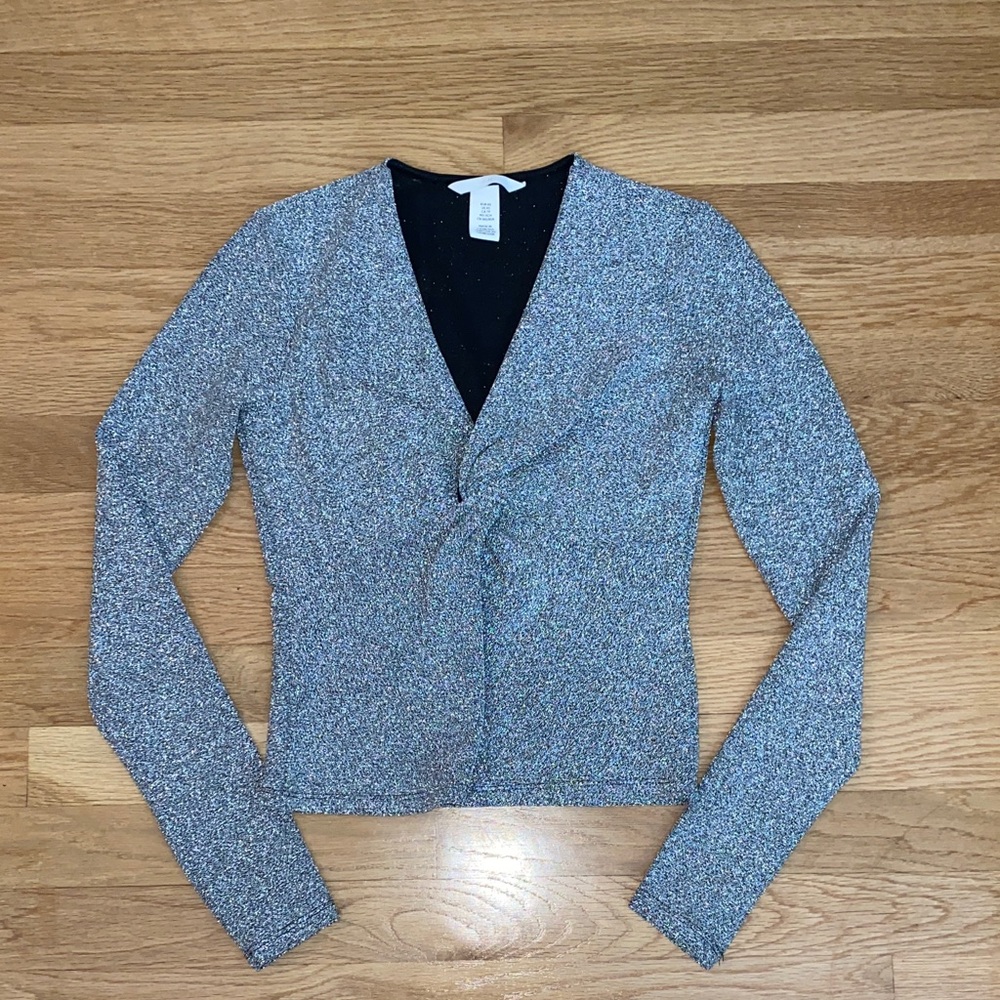 H&M Silver Holiday Long Sleeve V-Neck Top